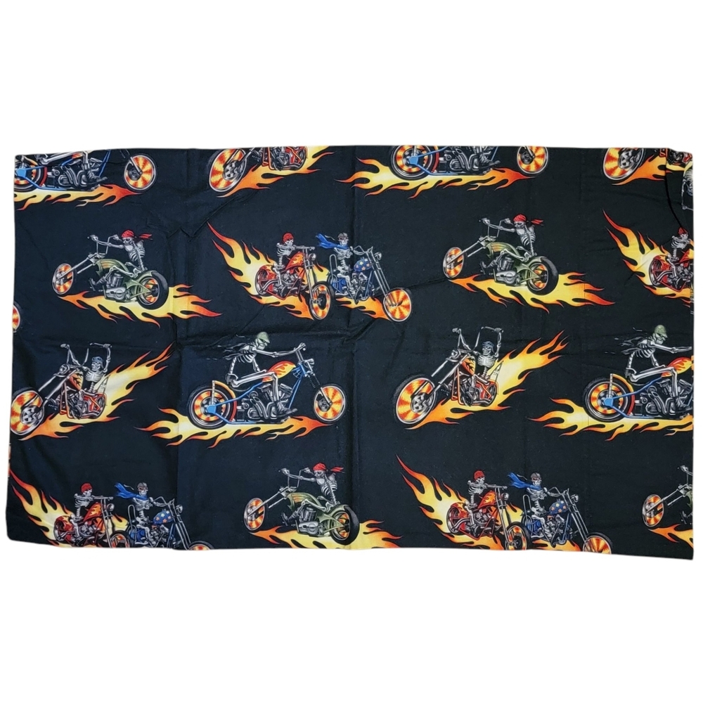 Skeleton Motorcycle Pillowcase Standard Queen Black‎ Fire Flames Biker Homemade